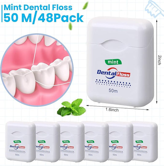 Geiserailie 72 Pack Dental Floss Bulk Mint Flavored 50m Each Travel Dental Floss Waxed Oral Care for Teeth and Gum Protection(White)