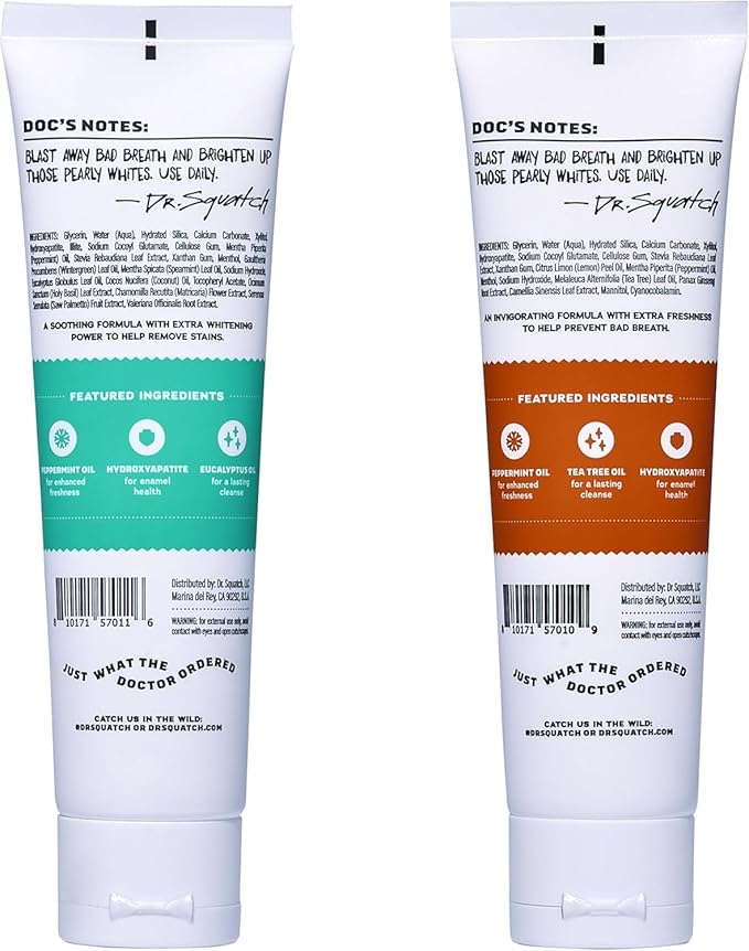 Dr. Squatch Natural Teeth Whitening Toothpaste Kit - Day and Night Flouride Free Natural Toothpaste - Citrus Mint, Spearmint (4.7 oz, 2-Pack)