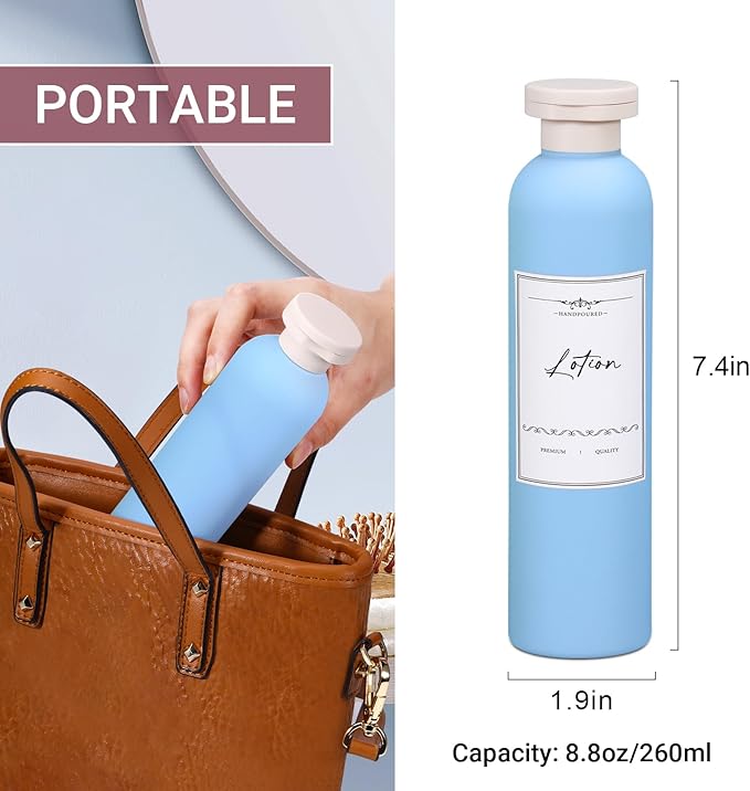 Travel Shampoo Bottle, Empty Plastic Squeeze Bottles 8.8oz with Flip Cap, Lotion Container for Toiletries Travel Size Shampoo and Conditioner