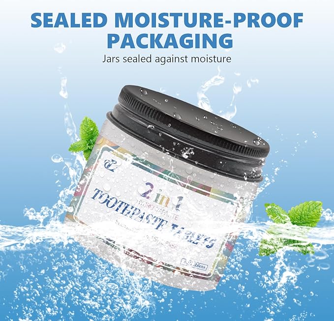 Toothpaste Tablets with Nano Hydroxyapatite – 2-in-1 Chewable Mint Tablets for Fresh Breath & Daily Cleaning, Fluoride-Free, Travel Friendly Jar, 62 Count (1)