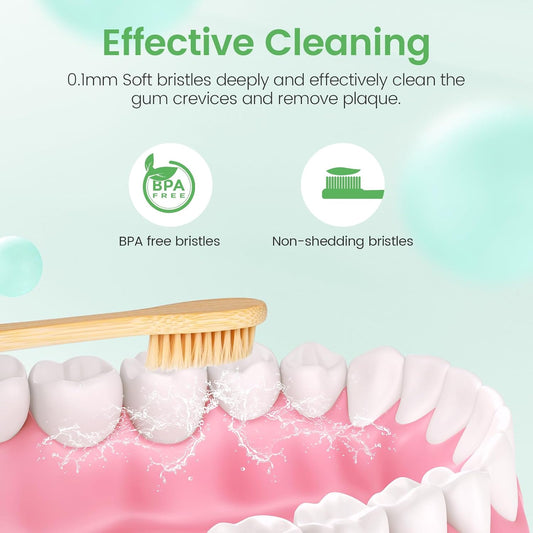 Bamboo Toothbrushes Soft Bristles 10 Pack, Biodegradable BPA Free Soft Bristles Toothbrushes for Adult, Eco-Friendly, Natural Wooden Organic Toothbrush