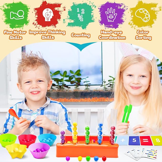Counting and Color Sorting Toys Set, Fine Motor Skills, Preschool Learning Toys Color Recognition and Math Learning Games, Educational Toy Gift for Kids Age 3 4 5 6Year Old Boys Girls