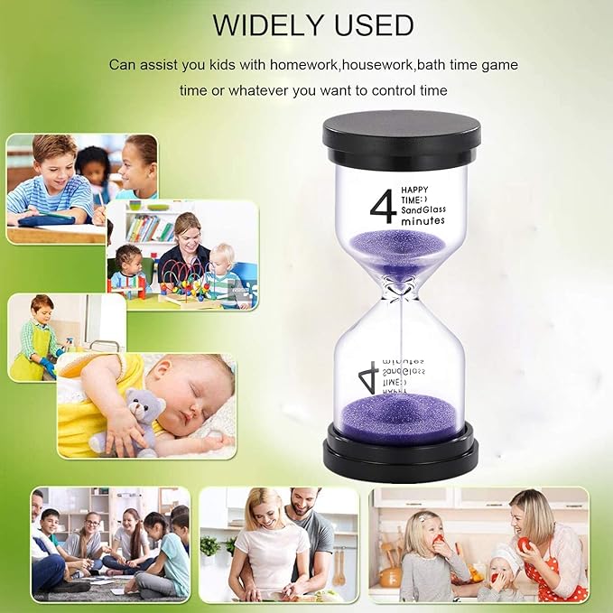 SuLiao Hourglass 4 Minute Sand Timer: Colorful Small Purple Sand Clock 4 Min, Plastic Hour Glass Sandglass for Kids, Games, Classroom, Kitchen, Decoration