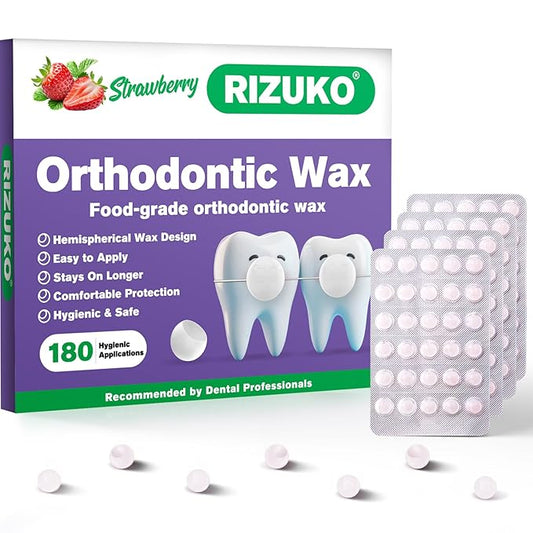 Orthodontic Wax for Braces - 180 Dental Wax Dots | Hygienic Individual Wraps, Strawberry