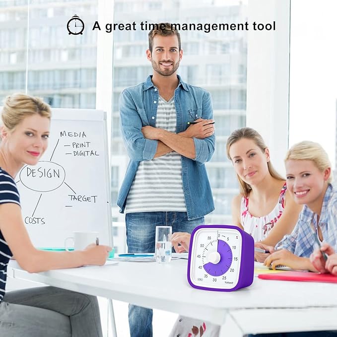 Yunbaoit Upgraded Visual Timer with Protective Case, 60 Minute Silent Countdown Timer for Kids and Adults Clock Time Management Tool(Purple)
