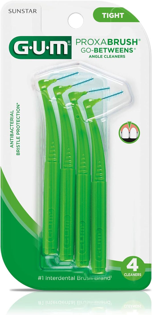 GUM Proxabrush Go-Betweens - Angled- Interdental Brushes - Soft Bristled Dental Picks for Plaque Removal Health - Safe for Braces & Dental Devices, 4 Count