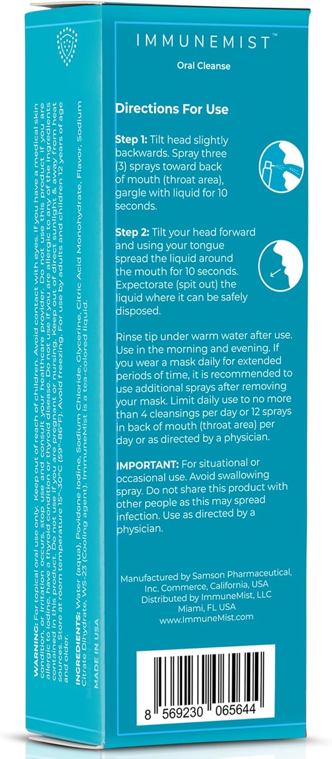 ImmuneMist™ Nasal and Oral Cleanse Bundle - Iodine Throat Spray and Nasal Iodine Spray - Up to 500 Doses - Made in The USA