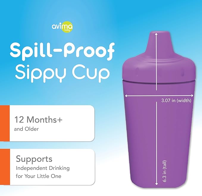 Avima Spill Proof Sippy Cups for Toddlers 1-3 Years - Bite Resistant & BPA Free Training Toddler Cups for Boys & Girls, 10 Oz, 4 Pack Set - Pinks, Red & Purple
