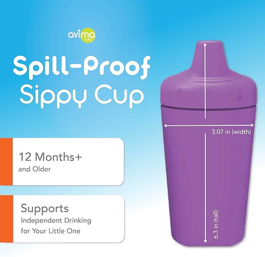 Avima Spill Proof Sippy Cups for Toddlers 1-3 Years - Bite Resistant & BPA Free Training Toddler Cups for Boys & Girls, 10 Oz, 4 Pack Set - Pinks, Red & Purple
