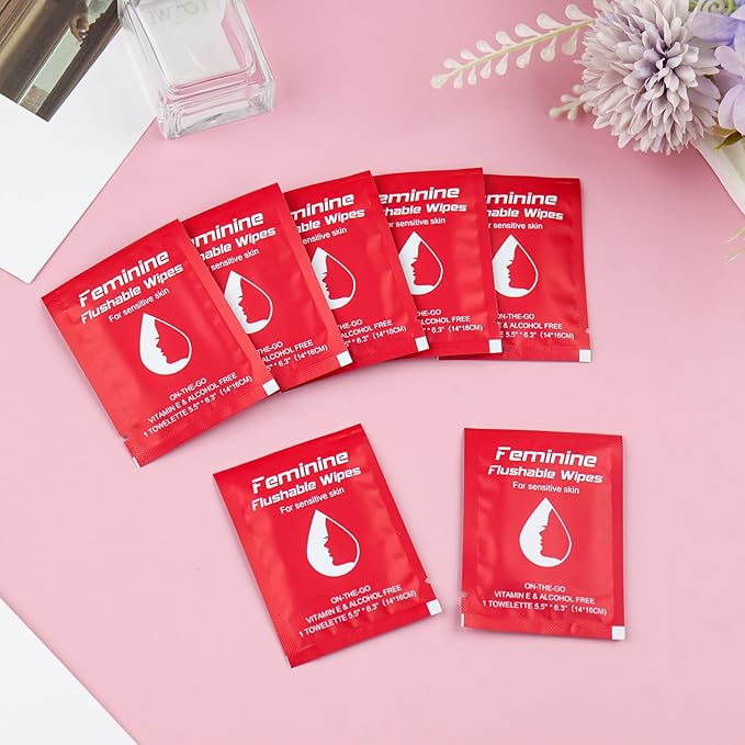 Feminine Wipes Individually Wrapped,Flushable Wipes Travel for Women,Feminine Care Wet Wipes Travel Size Vaginal Wipes for Adult,Girl and Homeless 100