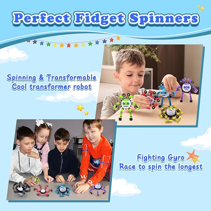 5 PCS Transformable Fidget Spinners Toys for Kids and Adults Stress Relief Sensory Toy for Teens Boys Autism Cool Fingertip Gyros Boy Girl Travel Party Favors Birthdays Gifts Stocking Stuffer