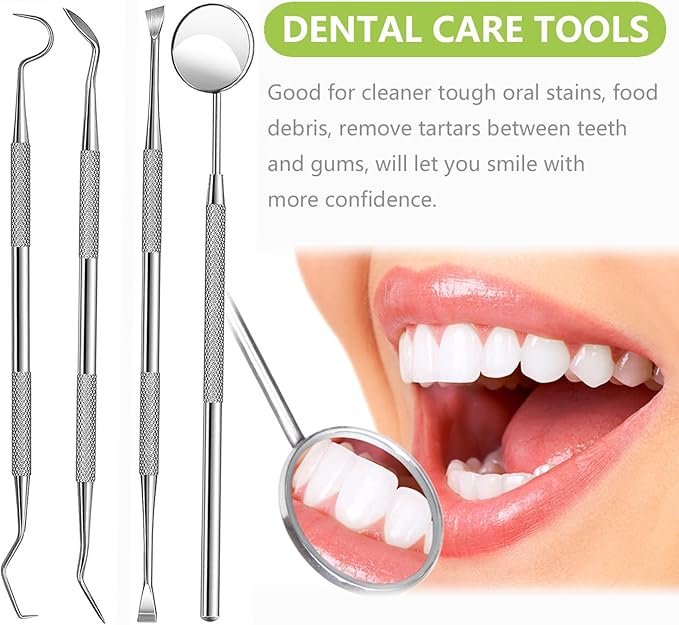 11 Pack Dental Tools PARYUNGR Teeth Cleaning Tool Kit, Stainless Steel Tongue Scraper Tartar Plaque Remover Tooth Cleaner Dental Floss Picks Mouth Mirror, Professional Oral Care Hygiene Set with Case