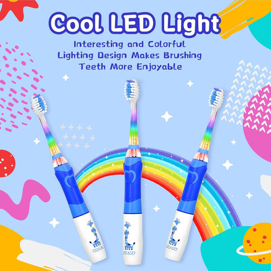 Kids Electric Toothbrush with 2 Minute Timer 30 Seconds Reminder and 4 Replacement Bursh Heads,Color Led Lights,24,000 Vibrations Girls Battery Power Toothbrush for Ages 4-12 Years(Purple)