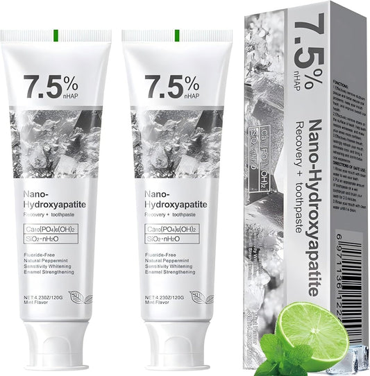 7.5% Hydroxyapatite Toothpaste, Advanced Enamel Protection, Freshening Breath.Deep Cleansing, 7.5% Hydroxyapatite Whitening And Repairing Toothpaste, Fluorine-Free Formula, Containing Mild Mint. (2pc)