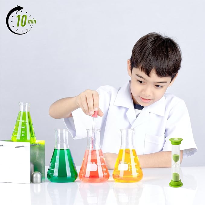 Sand Timer for Kids - 10 Minute Set of 4 Hour Glass - Green Color- Acrylic Covered for Classroom, Home & Kids Room