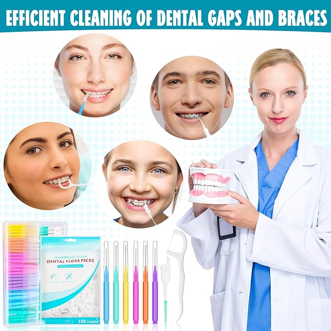 Lezmarket 450PCS Interdental Brushes and Flosser Picks Kit, Braces Brushes, Soft Picks and Dental Floss Sticks for Teeth, Braces Cleaner Brush Tooth Floss Pick Between Teeth Brushes for Braces