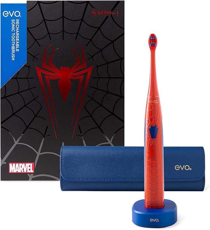 evo SPM-1 Rechargeable Sonic Toothbrush, Marvel Spider-Man, Marvel Comics, Marvel Gifts for Men, Mens Gift Set, Accessories Included - Standard Edition