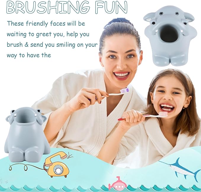 Cute Animal Toothbrush Holder - Hippo Pen Pencil Holder,Mini Resin Freestanding Storage Base for Box Pen Brush Toothpick Desktop Storage Container, Washroom Office Organizer Accessories (Hippo)