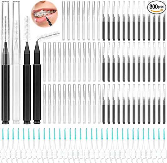Lezmarket 300PCS Interdental Brushes for Braces, Soft and Bendable Dental Brush for Orthodontic Braces, Braces Cleaner Brush Tooth Pick Teeth Flossers Brushes for Teeth (White and Black)