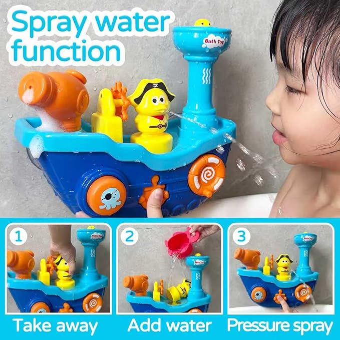 Interactive Bath Toy Duck Boat Baby Bathtub Toys for Toddlers 1-3,Toddlers Bathtub Toys for Kids Ages 4-8 for Girl boy