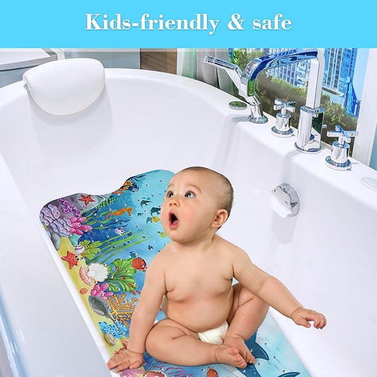 Bath Mat for Tub Non Slip, Machine Washable Anti-Slip Cartoon Baby Bathtub Shower Mat with Drain Holes and Suction Cups for Toddler & Kids, 40in x 16in, Sharks