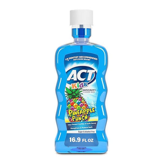 ACT Kids Anticavity Fluoride Rinse Pineapple Punch 16.9 fl. oz. Accurate Dosing Cup, Alcohol Free