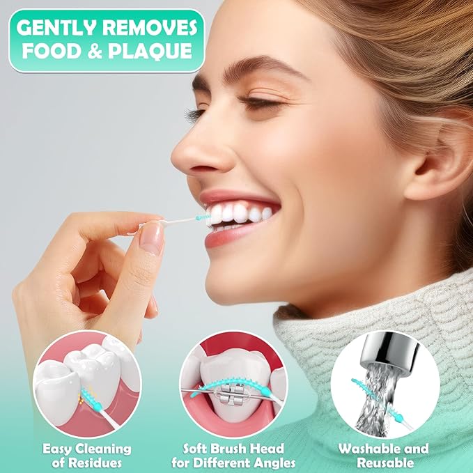 320-Piece Interdental Brush Set, Soft & Flexible Floss Picks for Braces, Orthodontic Care, Teeth Cleaning, 120 Black Spiral Brushes 200 Green Picks, Reusable Oral Care Essentials