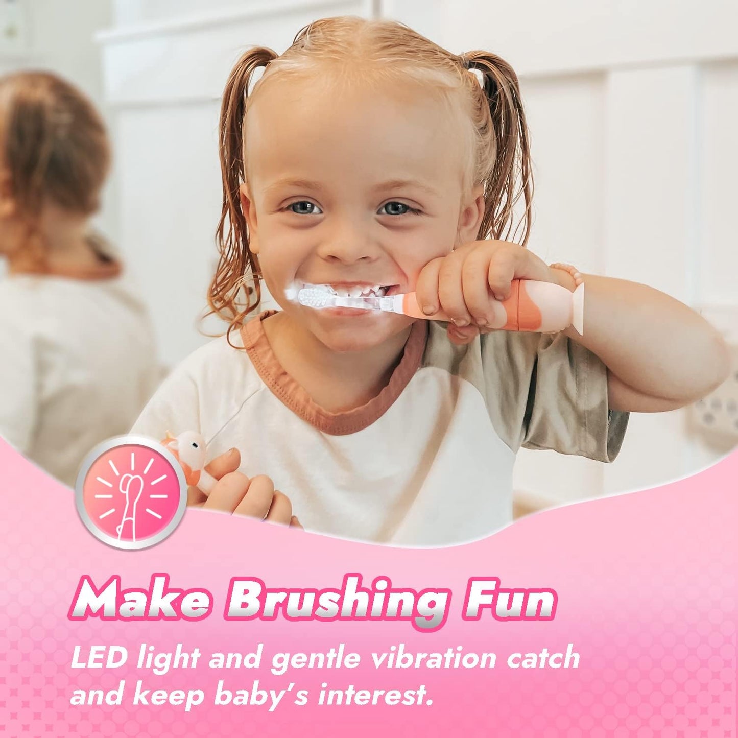 Papablic Toddler Sonic Electric Toothbrush Kids for Ages 1-3 Years, Baby Electric Toothbrush with Cute Unicorn Cover and Smart LED Timer, 4 Brush Heads (Doris)