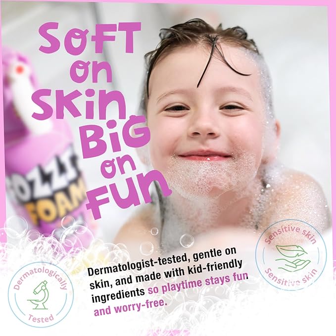 FOZZI’S Perfectly Pink Bath Foam Soap for Kids (3 Pack) - Fun Aerosol Spray - Squishy Bubble Soap for Playtime - Gentle Cleanser Foaming Body Wash - Safe Bath Fun for Everyday Wash