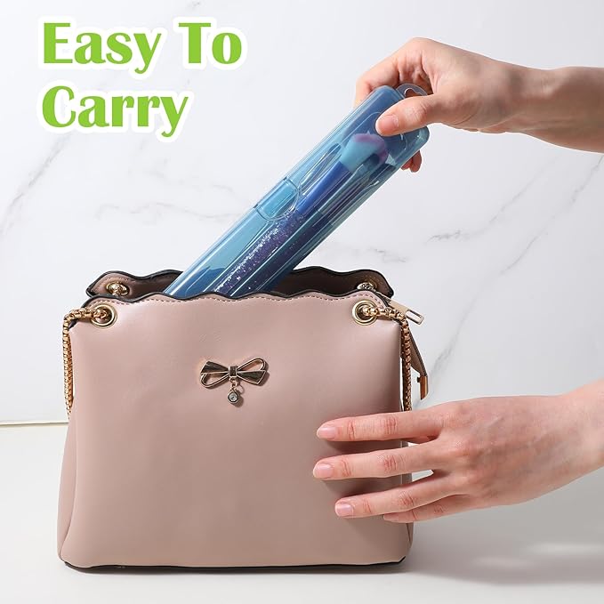 2 Pack Toothbrush Holder Travel Case,Tooth Brush Case Travel 7.9 x 1.8 x 1.1 in,Portable Plastic Toothbrushes Travels Holder with Secure Seal, Gray & Blue