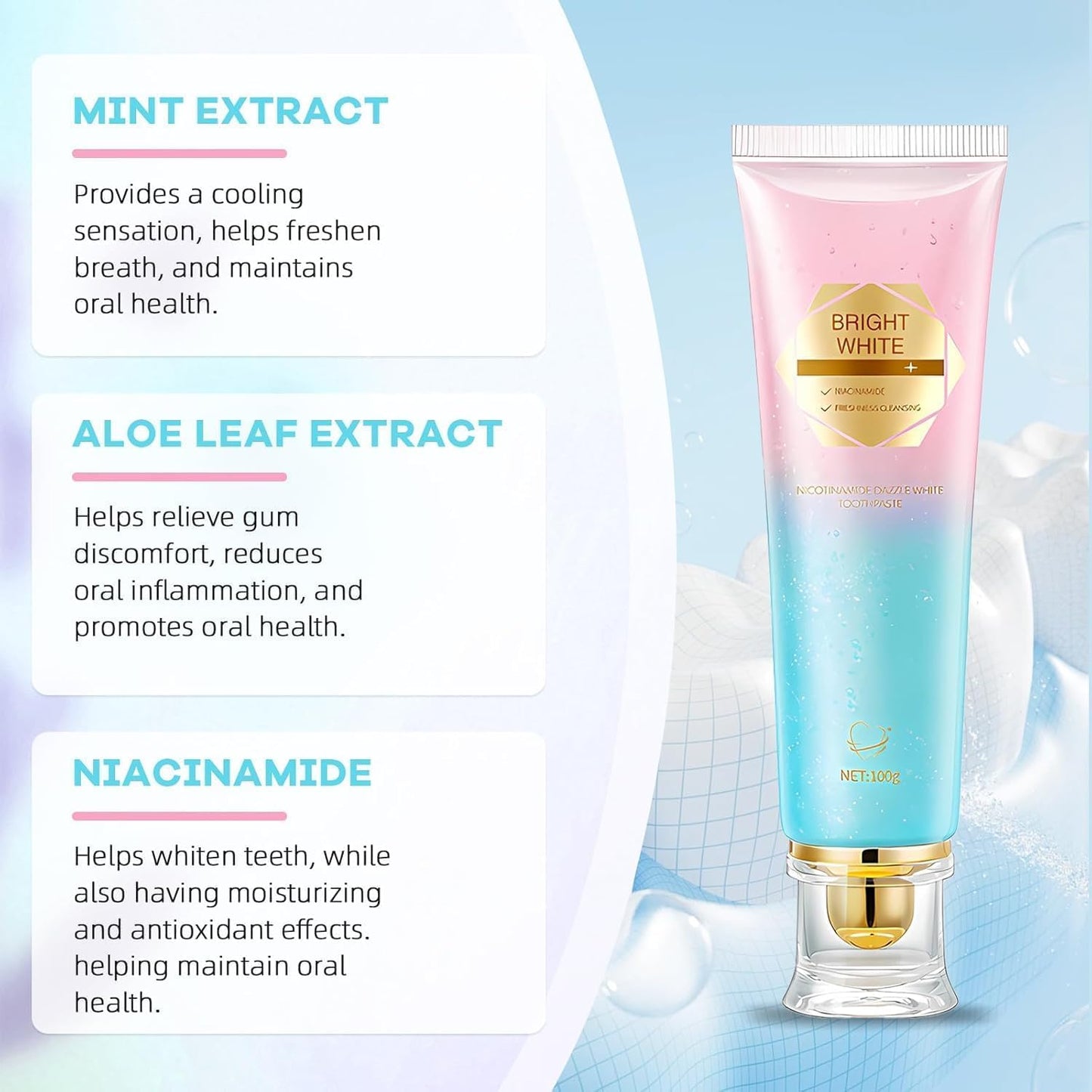 Niacinamide Whitening Toothpaste，Mild Mint for Fresh Breath,24-Hour Fresh Breath,Triple Brightening Niacinamide-Infused Toothpaste，Fluoride-Free Formula Suitable for Sensitive Teeth (1)