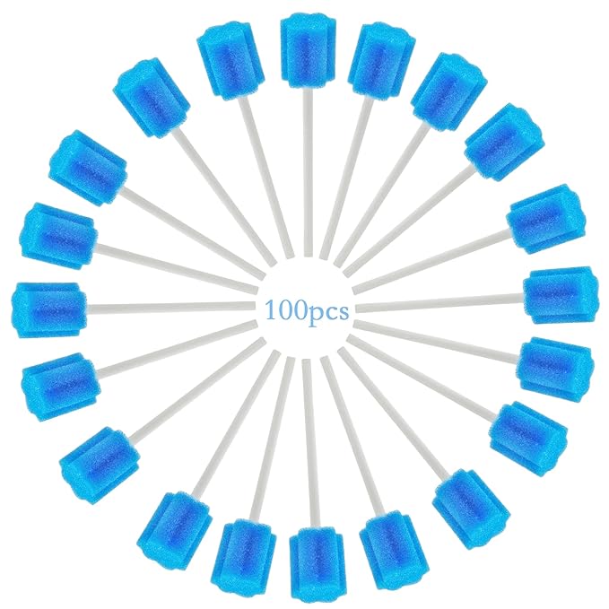 100Pcs Disposable Mouth Sponge Swabs Elderly Kids Adults Tooth Mouth Cleaning Individually Wrapped (Blue)