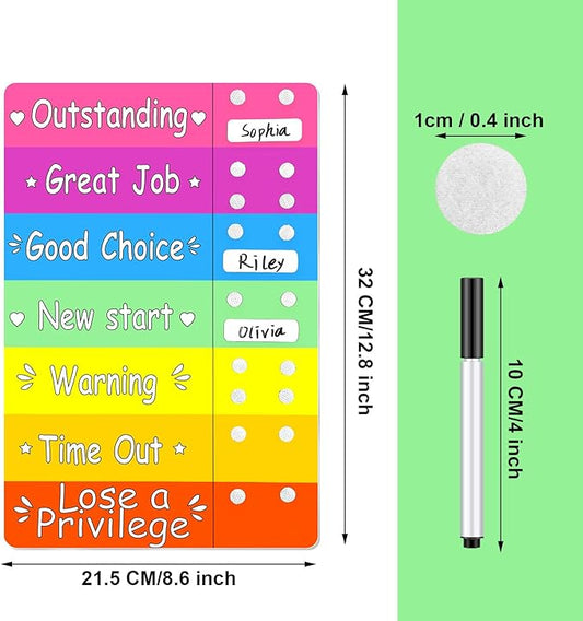 Geyee Colorful Behavior Chart for Multiple Kids Reward Incentive Behavior Chart with 12 Pieces Blank Movable Name Pieces Kids Board for Home School Classroom, 12.8 x 8.6 Inches (Vivid Colors)