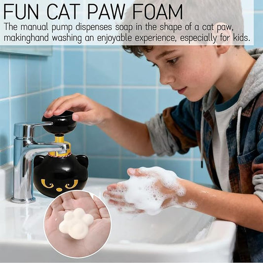 Cat Paw Foam Soap Dispenser - Novelty Hand Soap Dispenser for Bathroom Kitchen, Decorative 3D Printed Cat Shape, Manual Pump, Refillable Container for Adults Kids