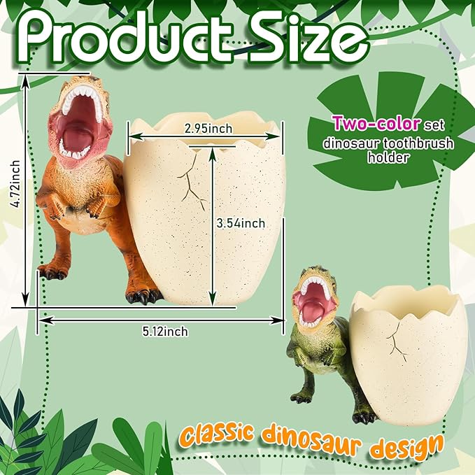 Eaasty 2 Pcs Dinosaur Kids Toothbrush Holders Toothbrush Organizer Funny Dino Resin Cup for Bathroom Easy to Clean Pen Holder Gift Birthday Children's Day Christmas