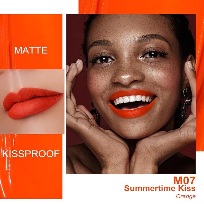 Oulac Matte Liquid Orange Lipstick for Women, Long Lasting Lipstick Waterproof Lip Stain, No Transfer, Creamy High Pigmented Formula with Rose Oil, Vegan & Cruelty-Free,Orange Red M07