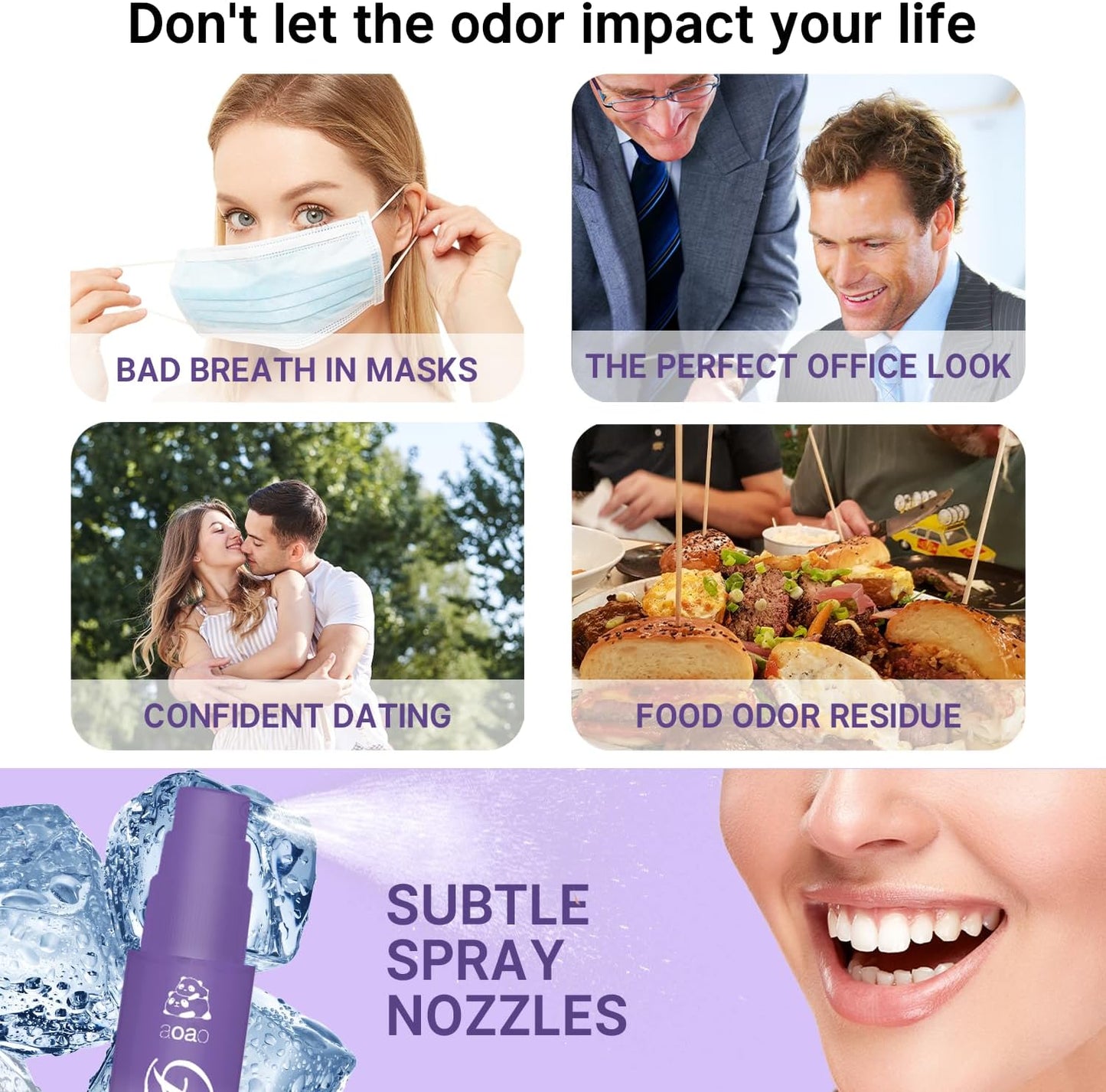 Oral Spray for Adults, Mouth Freshening Spray, Portable Peppermint Oral Freshener, Alcohol & Fluoride-Free Oral Care Mouth Spray, Travel, Dates, Office, Dry & Bad Breath,0.5fl.oz (Pink/Purple)