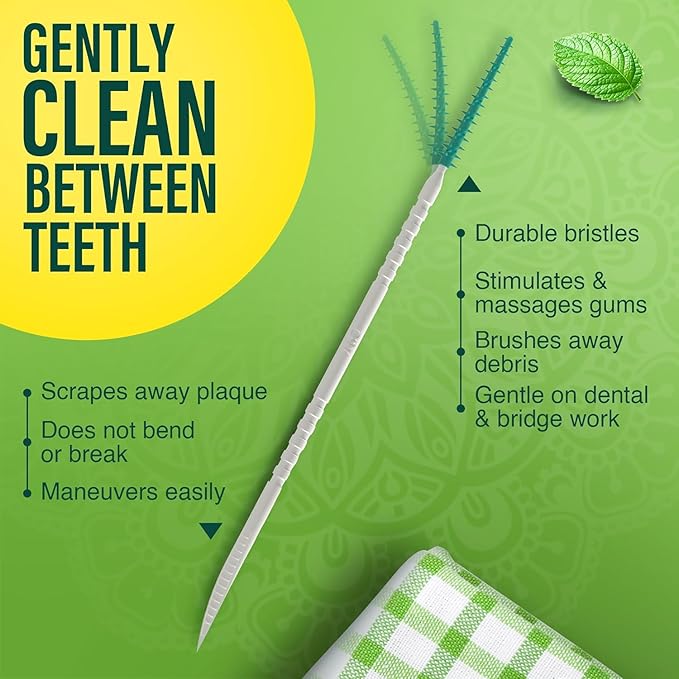 GuruNanda 2-in-1 QuickPik Toothpick & Interdental Pick – Soft Rubber Bristles for Plaque Removal & Improved Oral Care, Comes with a Travel Case for On-The-Go Use, 60ct