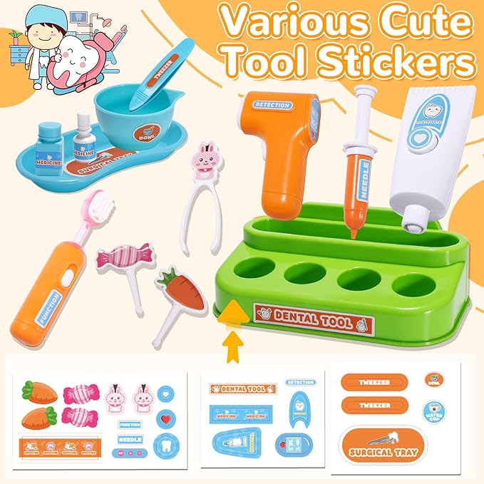 Dentist Kit Pretend Play Set, 31PCS Teeth Dental Tools Medical Accessories, Pet Doctor Role Play Toys Playset, Educational Gift for Kids Toddlers Girls Ages 3+