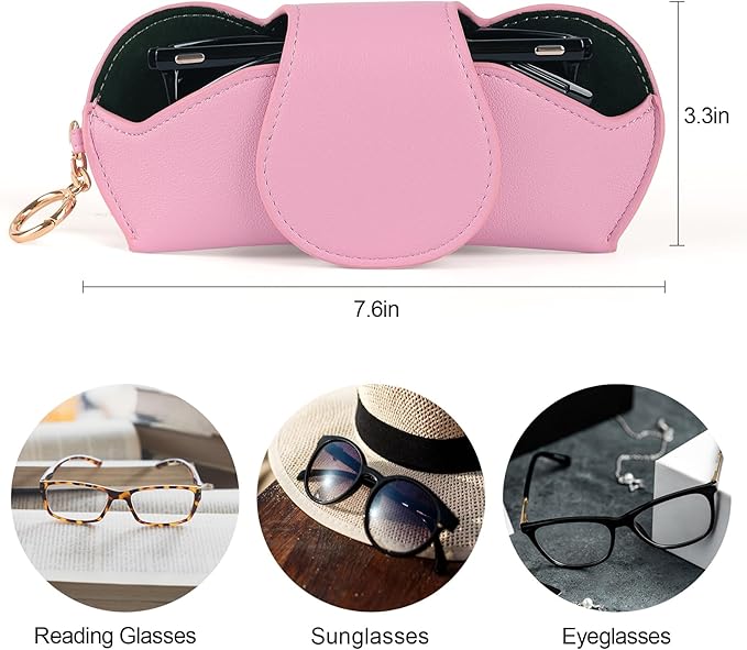 KINIVA Sunglasses Holder for Car Visor with Hanging Hook Portable Leather Glasses Storage Bag with Detachable Clips