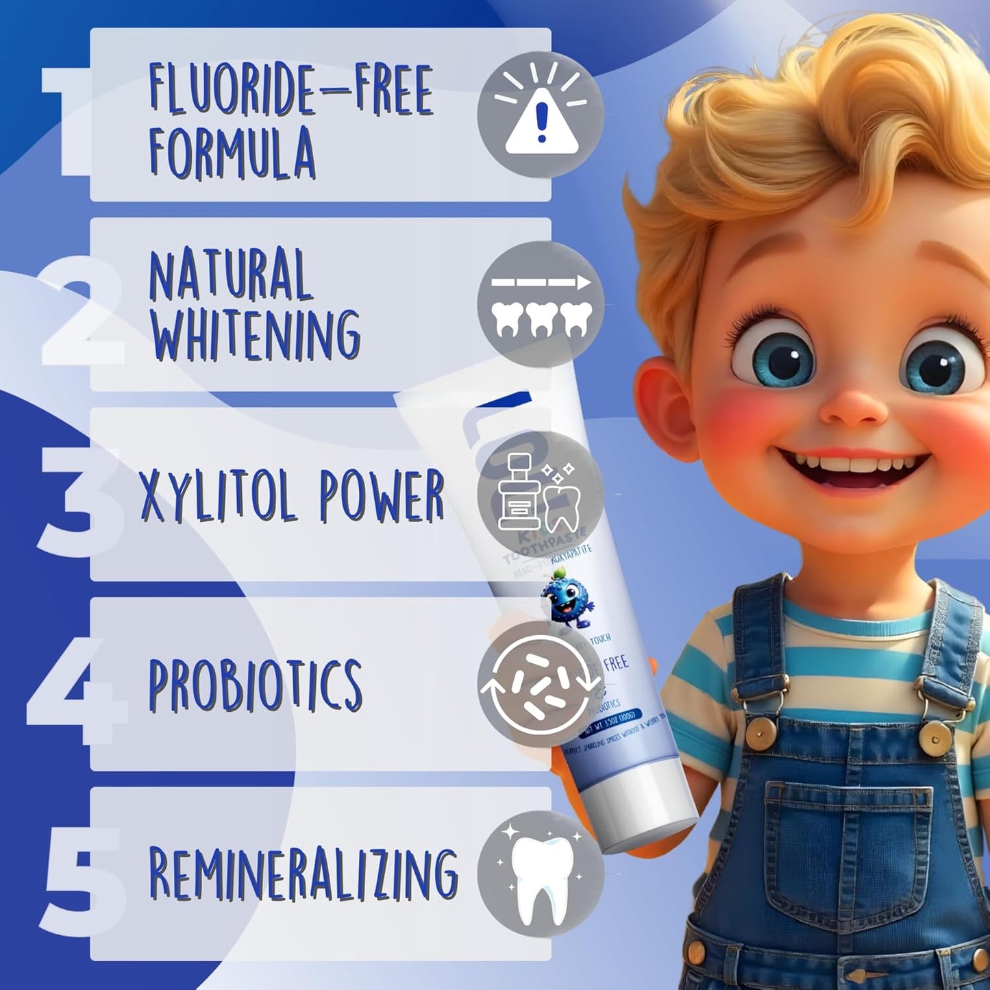 LOL Kids Toothpaste No Fluoride, Nano Hydroxyapatite Toothpaste, Probiotics, Xylitol Tooth Paste Kids | Remineralizing | Natural | Plant-Based Foam | Pasta De Dientes para Niños (Blueberry 3.5oz)