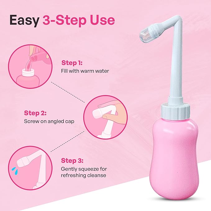 Portable Bidet Bottle for Women - Personal Upside Down Peri Bottle for Feminine Hygiene, Postpartum & Period Care with Angled Sprayer & Storage Bag - Perfect for Travel & New Moms (10 oz)