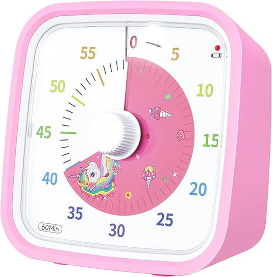 Yunbaoit Visual Timer with Protective Case, Unicorn Disk 60 Minute Countdown Timer for Kids and Adults, Silent Time Management Tool(Pink)
