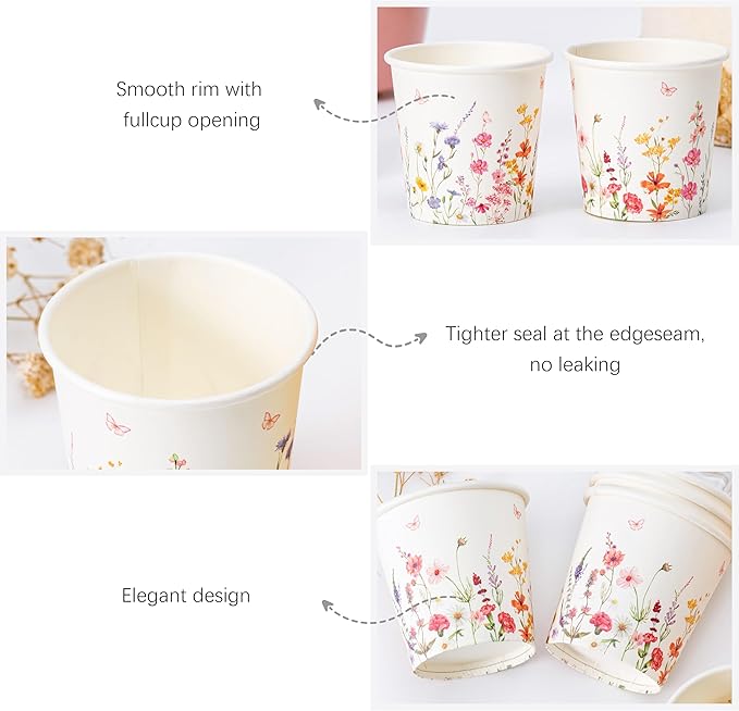 Crisky 300 Pack Paper Bathroom Cups 3oz Disposable Small Mouthwash, Elegant Floral Design, Hot/Cold Beverage Coffee, Dessert for Birthday Parties, Home-use, Picnics, Ceremonies