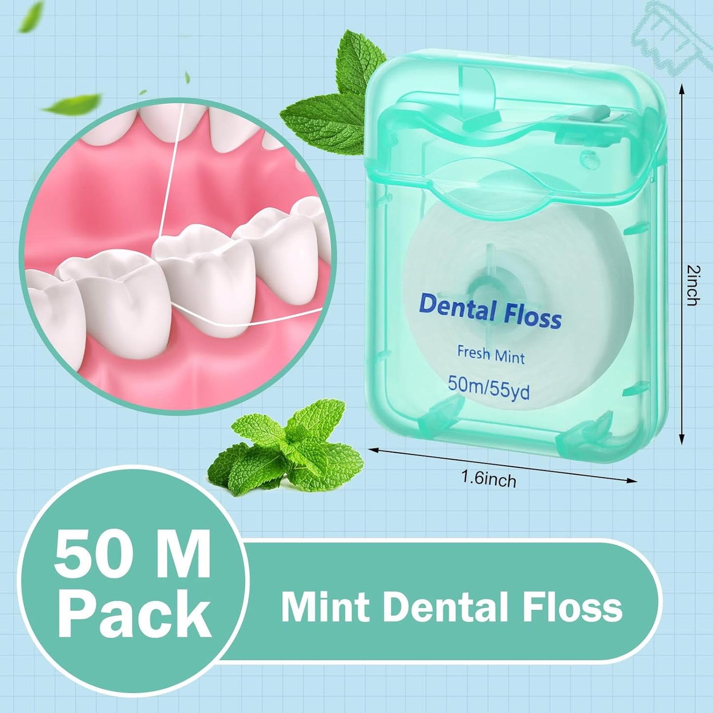 Honeydak 150 Pack Dental Floss Bulk Mint Flavored Floss 50m Each Travel Dental Floss Oral Care for Teeth and Gum Protection(Green)