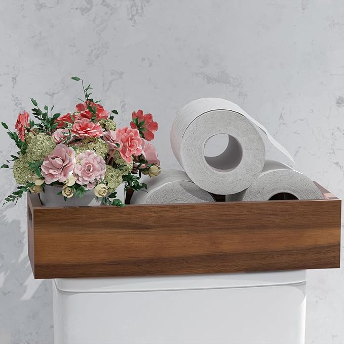 Natural Acacia Wood Bathroom Tray with Handles for Organizing Toiletries and Accessories - 16.5L x 6W inch