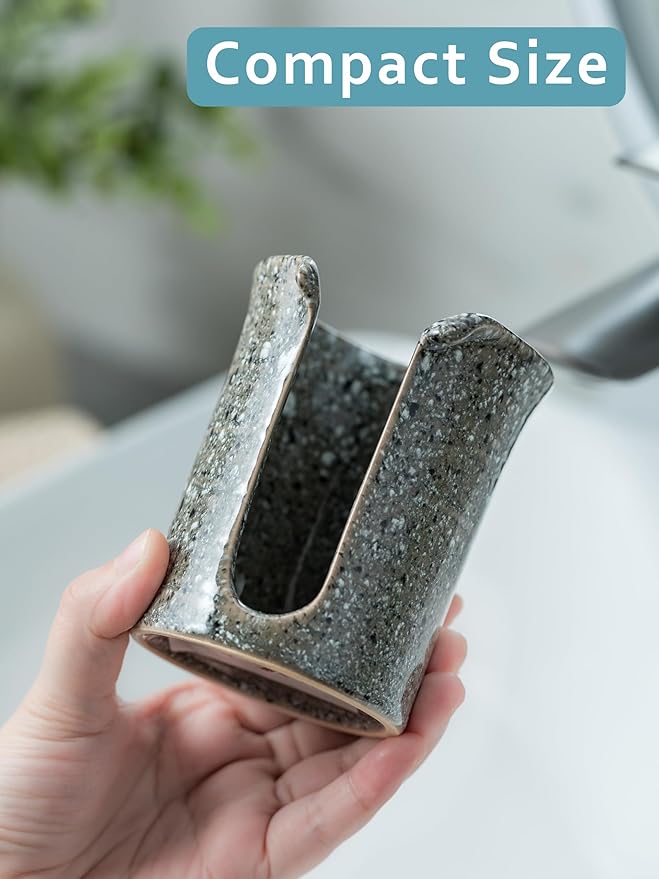 Ceramic Bathroom Cup Holder, Bathroom Cup Dispenser for Dixie Cups 3 Oz Bathroom Cups, Mouthwash Cup Dispenser Small Paper Cups Holder for Bathroom Vanity Countertop, Stoneware Design, Gray