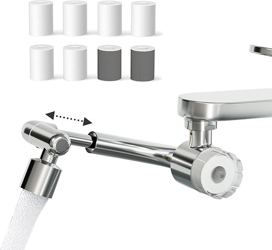 Frizzlife Splash-proof Sink Faucet Extender with Filter, Certified Reduce 99% Chlorine, 1080° Rotating Tap Aerator, 3 Modes Spray Attachment for kitchen/Bathroom/Toddlers, Extra Extension