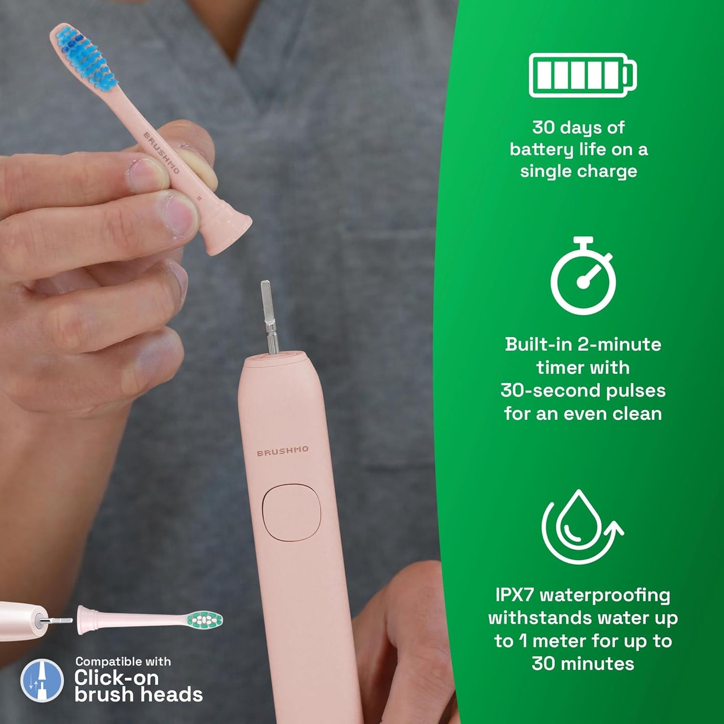 Brushmo Super Sonic Electric Toothbrush with 4 Replacement Heads - Rechargeable Electronic Tooth Brush for Adults with 5 Customizable Modes - IPX7 Waterproof & Long-Lasting Battery – Nova Pink