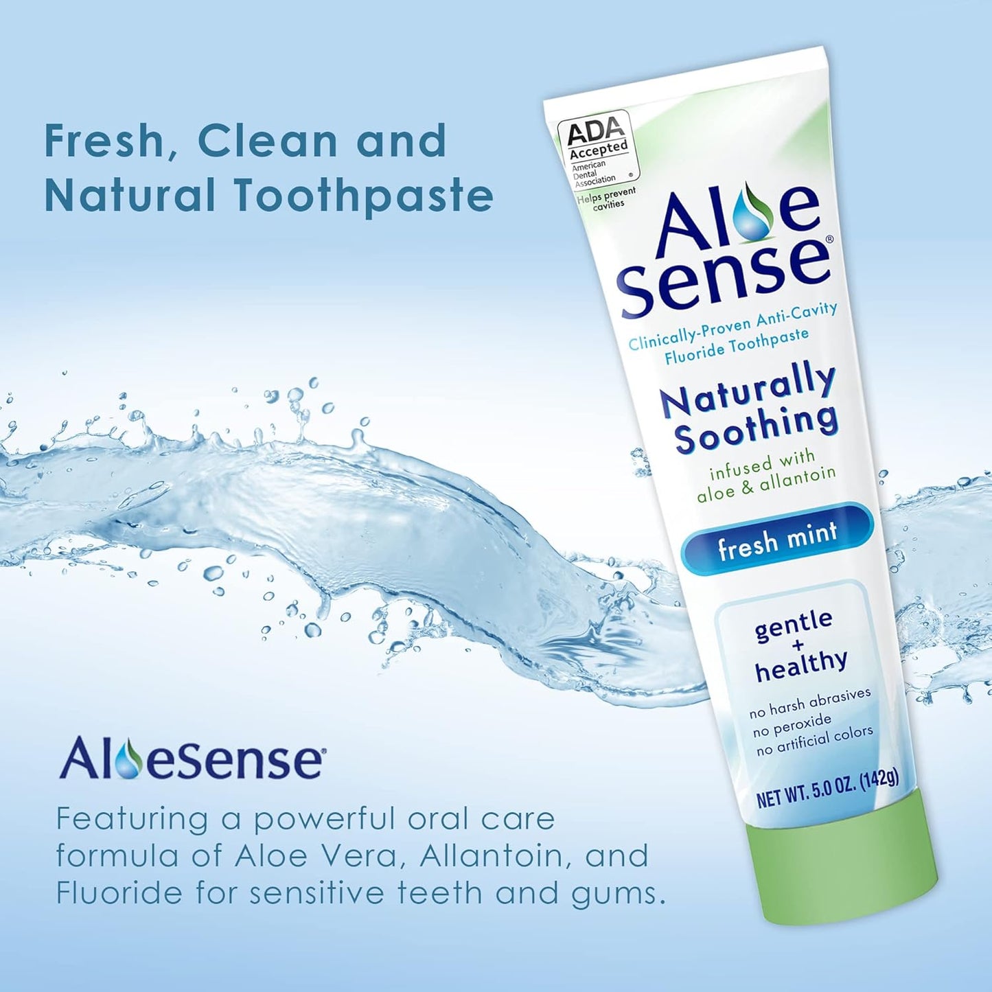 Naturally Soothing Toothpaste for Sensitive Teeth and Gum Care with Aloe Vera, Allantoin & Fresh Mint Flavor, Gentle & Natural, ADA Approved (5-oz, 2 Count)